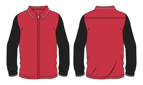 Long Sleeve Zipper Jacket Sweatshirt Overall Technical Fashion Flat Sketch — Stock Vector