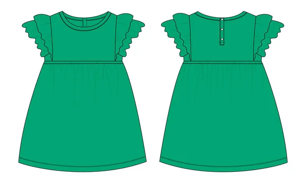 ベビー女の子のドレスデザイン技術フラットスケッチベクトルイラストテンプレート フロントとバックビュー白の上に隔離 — ストックベクタ