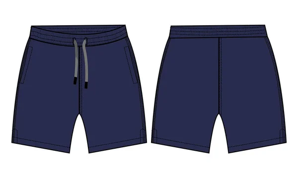 Meninos Suor Shorts Vetor Moda Modelo Esboço Plano Jovens Desenho — Vetor de Stock