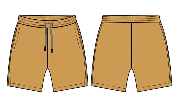 Boys Sweat Shorts Vector Fashion Flat Sketch Template Young Men — Stock Vector