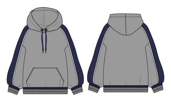 Hoodie 时尚平面草图Mockup向量模板 — 图库矢量图片