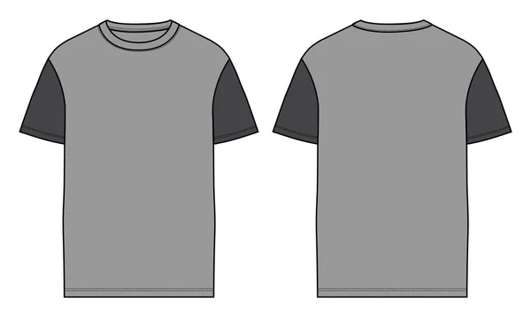 Camiseta Manga Corta Bicolor Moda Técnica Dibujo Plano Vector Ilustración — Vector de stock