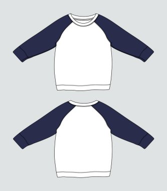 Kadınlar için uzun kollu kazak genel olarak teknik taslak çizim vektör çizimi tasviri. Pamuklu kumaş kumaş ön ve arka görünüm ile alay eder..