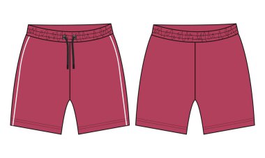 Erkekler Terli Şort vektör düz taslak taslak şablonu. Genç Erkekler Teknik Çizim Sanatı İllüstrasyonu.