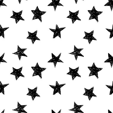 Soyut yıldızlar beyaz arkaplanda izole edilmiş kusursuz vektör deseni