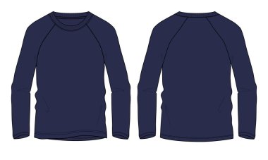 Uzun kollu raglan sweatshirt, beyaz arka planda izole edilmiş ön ve arka görüntüler. Erkek kıyafetleri.