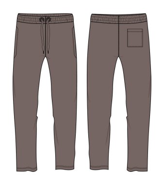 Fleece fabric Jogger Sweatpants overall technical fashion flat sketch vector illustration template front, back views. Apparel Clothing Design Mock up Cad.