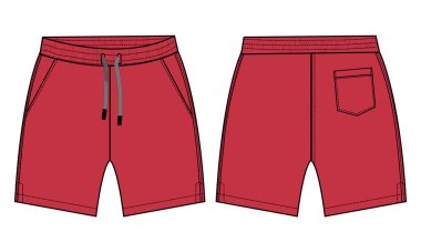 Erkekler Terli Şort vektör düz taslak taslak şablonu. Genç Erkekler Teknik Çizim Sanatı İllüstrasyonu.