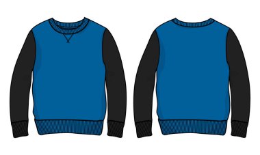 Uzun kollu kazak, ön ve arka manzara. Erkekler ve oğlanlar için Jersey kazağı.