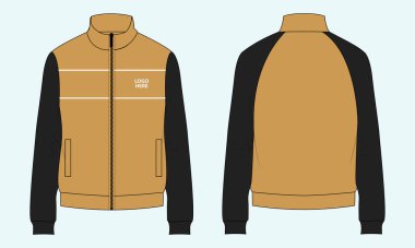 Uzun kollu, tüylü bir ceket. Ön ve arka görüntüler.