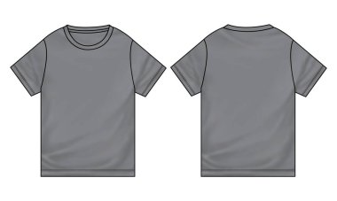 Kısa kollu tişört vektör çizim şablonu. Ön ve arka manzara. Beyaz arkaplanda izole.