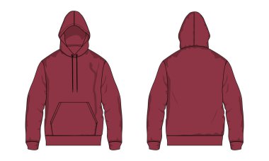 Uzun kollu kapüşonlu, moda tasviri. Ön ve arka görüntüler. 