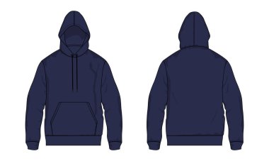 Uzun kollu kapüşonlu, moda tasviri. Ön ve arka görüntüler. 