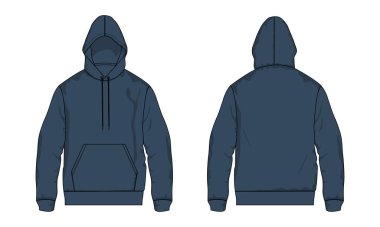 Uzun kollu kapüşonlu, moda tasviri. Ön ve arka görüntüler. 
