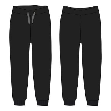 Bayanlar ve Çocuklar Temel Örtü Terli Pantolon Moda Çizim vektörü Çizim şablonu ön ve arka görünüm.
