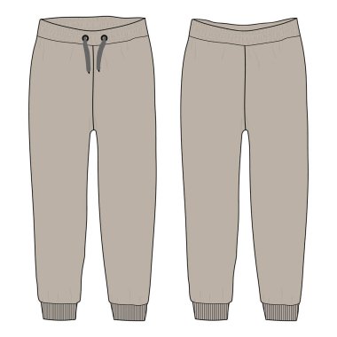Bayanlar ve Çocuklar Temel Örtü Terli Pantolon Moda Çizim vektörü Çizim şablonu ön ve arka görünüm.