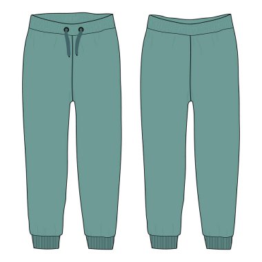 Bayanlar ve Çocuklar Temel Örtü Terli Pantolon Moda Çizim vektörü Çizim şablonu ön ve arka görünüm.