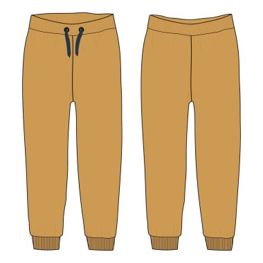 Bayanlar ve Çocuklar Temel Örtü Terli Pantolon Moda Çizim vektörü Çizim şablonu ön ve arka görünüm.