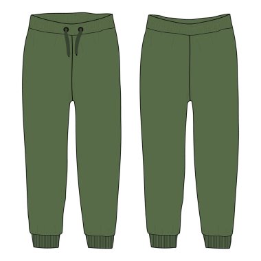 Bayanlar ve Çocuklar Temel Örtü Terli Pantolon Moda Çizim vektörü Çizim şablonu ön ve arka görünüm.