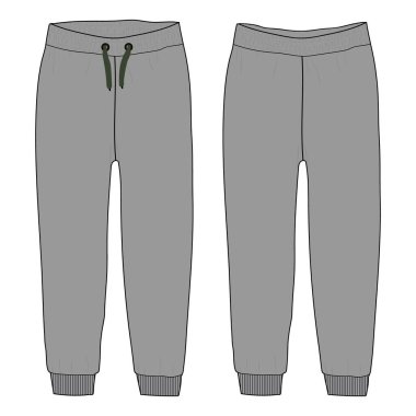 Bayanlar ve Çocuklar Temel Örtü Terli Pantolon Moda Çizim vektörü Çizim şablonu ön ve arka görünüm.