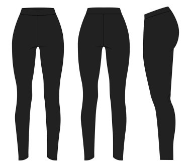 Slim fit pantalon düz taslak vektör çizim şablonu ön, arka ve yan görünüm beyaz arkaplan izole