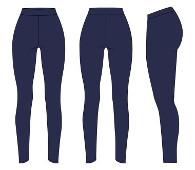 Slim fit pantalon düz taslak vektör çizim şablonu ön, arka ve yan görünüm beyaz arkaplan izole
