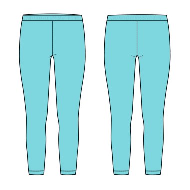 Kadın Bacaklı Pantolon Teknik Moda Düz Çizim Vektör Çizim Şablonu Önden ve Arkaplan Görünümleri Beyaz arka planda izole