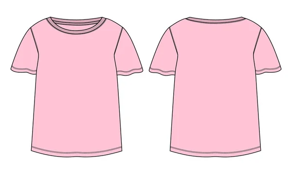 Rosa Kortärmad Shirt Mall För Flickor Och Damer Bomull Tyg — Stock vektor