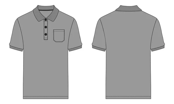 Short Sleeve Polo Shirt Pocket Front Back Views — Stock Vector