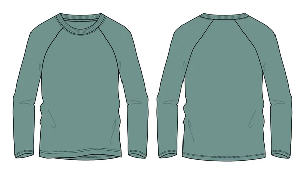 Langärmeliges Raglan Sweatshirt Vorder Und Rückansicht Isoliert Auf Weißem Hintergrund — Stockvektor