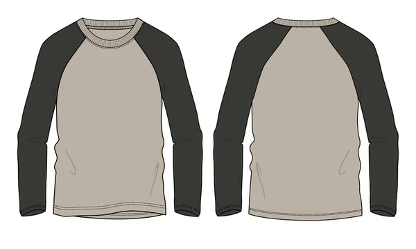 Langärmeliges Raglan Sweatshirt Vorder Und Rückansicht Isoliert Auf Weißem Hintergrund — Stockvektor