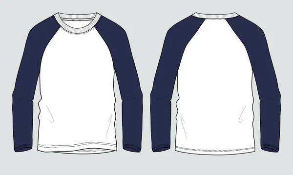 Dwutonowa Koszulka Długim Rękawem Raglan White Navy Color Przednie Tylne — Wektor stockowy