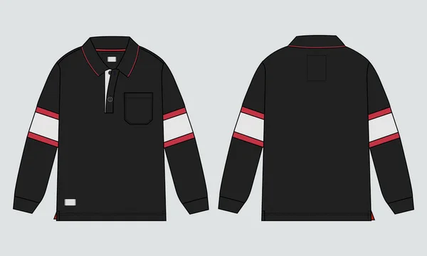 Long Sleeve Polo Shirt Vector Illustration Template Front Back Views — Stock Vector