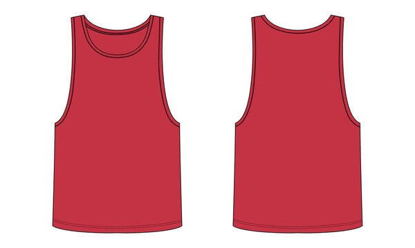 Tank Tops Technical Fashion flat sketch vector illustration template Front and back views. Apparel tank tops mock up for men's and boys.