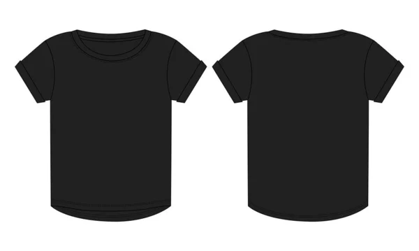 Short Sleeve Neck Technical Sketch Flat Fashion Shirt Template Baby — Stockový vektor