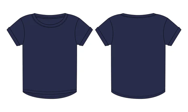 用于女婴的短袖圆领技术素描扁平T恤衫模板 — 图库矢量图片