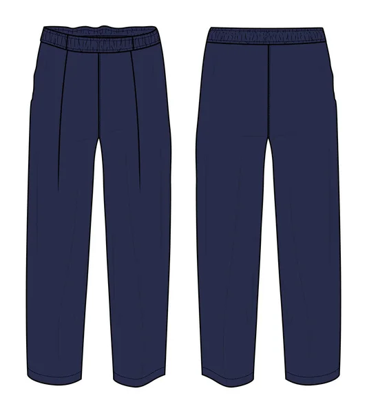 Pantalon Mode Technique Croquis Plat Vectoriel Illustration Avec Mollet Longueur — Image vectorielle