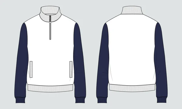 Long Sleeve Short Zip Fleece Jacket Overall Technical Fashion Flat — Stock Vector