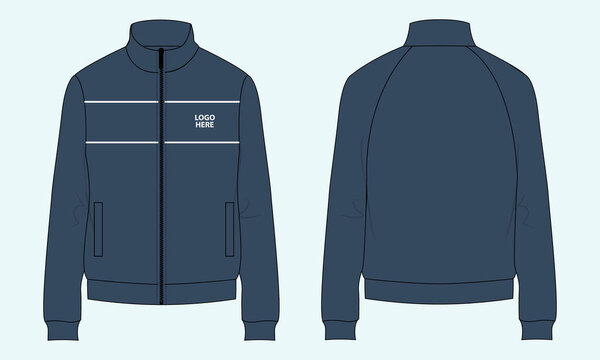 Long sleeve with full zip fleece jacket. Front and back views.
