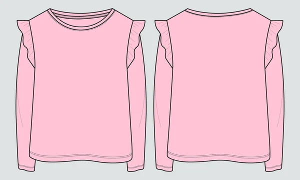 Design Vorlage Für Langärmelige Blusen Für Kleine Mädchen Technische Mode — Stockvektor