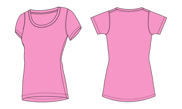 Short Sleeve Ladies Shirt Técnica Moda Plana Esboço Modelo Ilustração —  Vetores de Stock