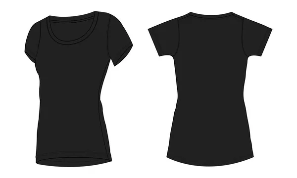 Short Sleeve Dames Shirt Technical Fashion Platte Schets Vector Illustratie — Stockvector