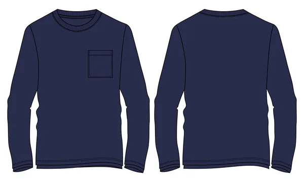 Lange Mouw Shirt Algemene Technische Mode Platte Schets Vector Illustratie — Stockvector