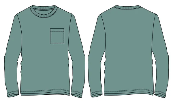 Lång Ärm Shirt Övergripande Teknisk Mode Platt Skiss Vektor Illustration — Stock vektor