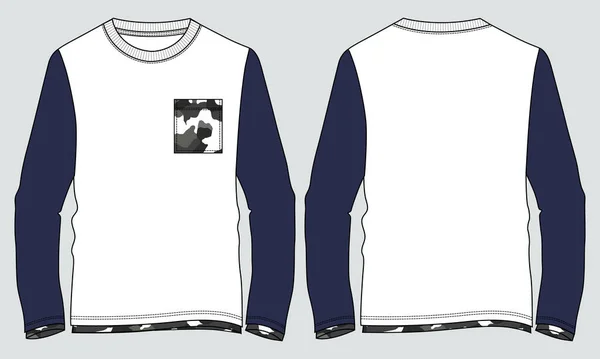 Dos Tonos Manga Larga Camiseta Boceto Plano Moda Técnica General — Archivo Imágenes Vectoriales