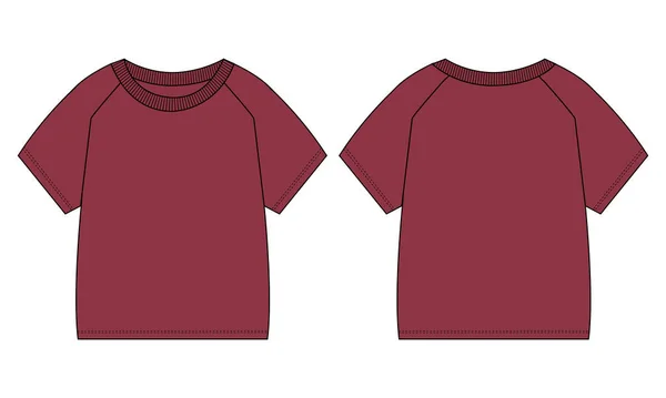 Grundlegende Shirt Allgemeine Technische Mode Flache Zeichnungsvorlage Vektorillustration Vorder Und — Stockvektor