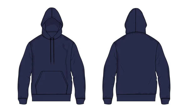 Long Sleeve Hoodie Fashion Template Front Back Views — Stock Vector