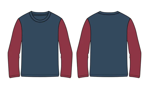 Zweifarbige Langarm Shirt Allgemeine Technische Mode Flache Skizze Vektor Illustration — Stockvektor