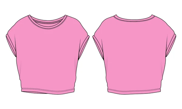 棉质球衣作物图为女士提供的整体技术时尚平面草图矢量图解模板 — 图库矢量图片