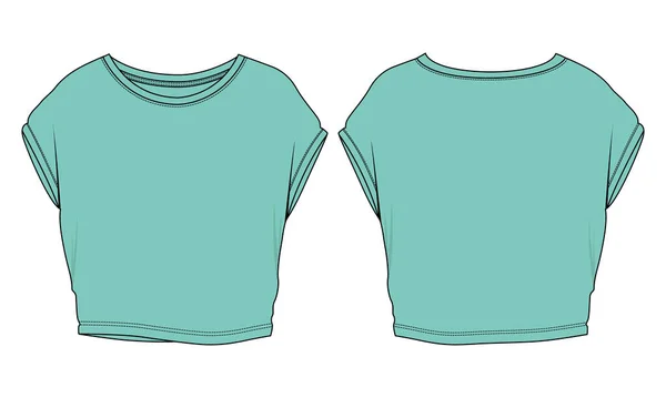 Camiseta Algodón Crop Tops Moda Técnica General Boceto Plano Vector — Archivo Imágenes Vectoriales